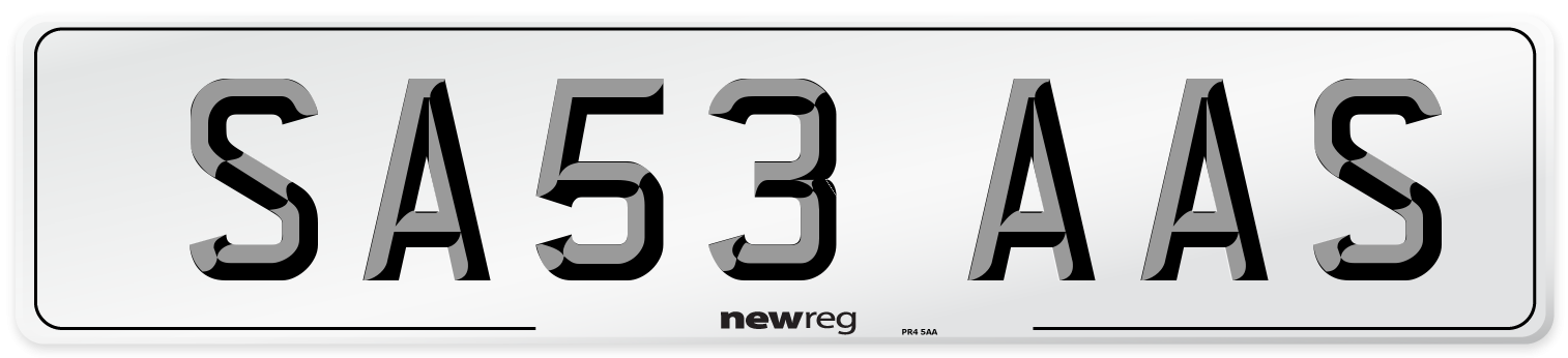SA53 AAS Number Plate from New Reg